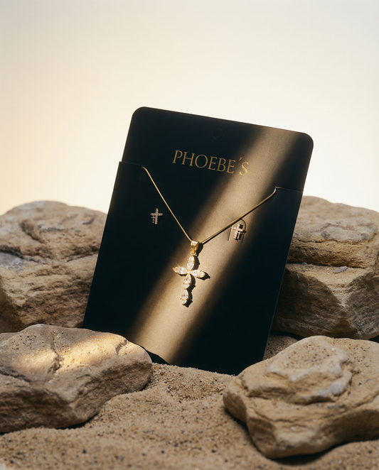 Gold Cross Jewelry Set – Catholic Necklace and Stud Earrings