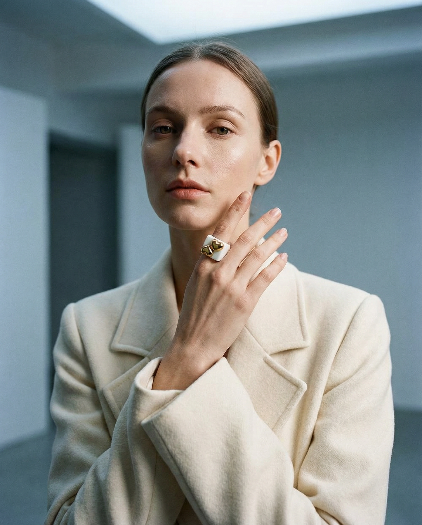 Resin Ring with 2 Gold Hearts