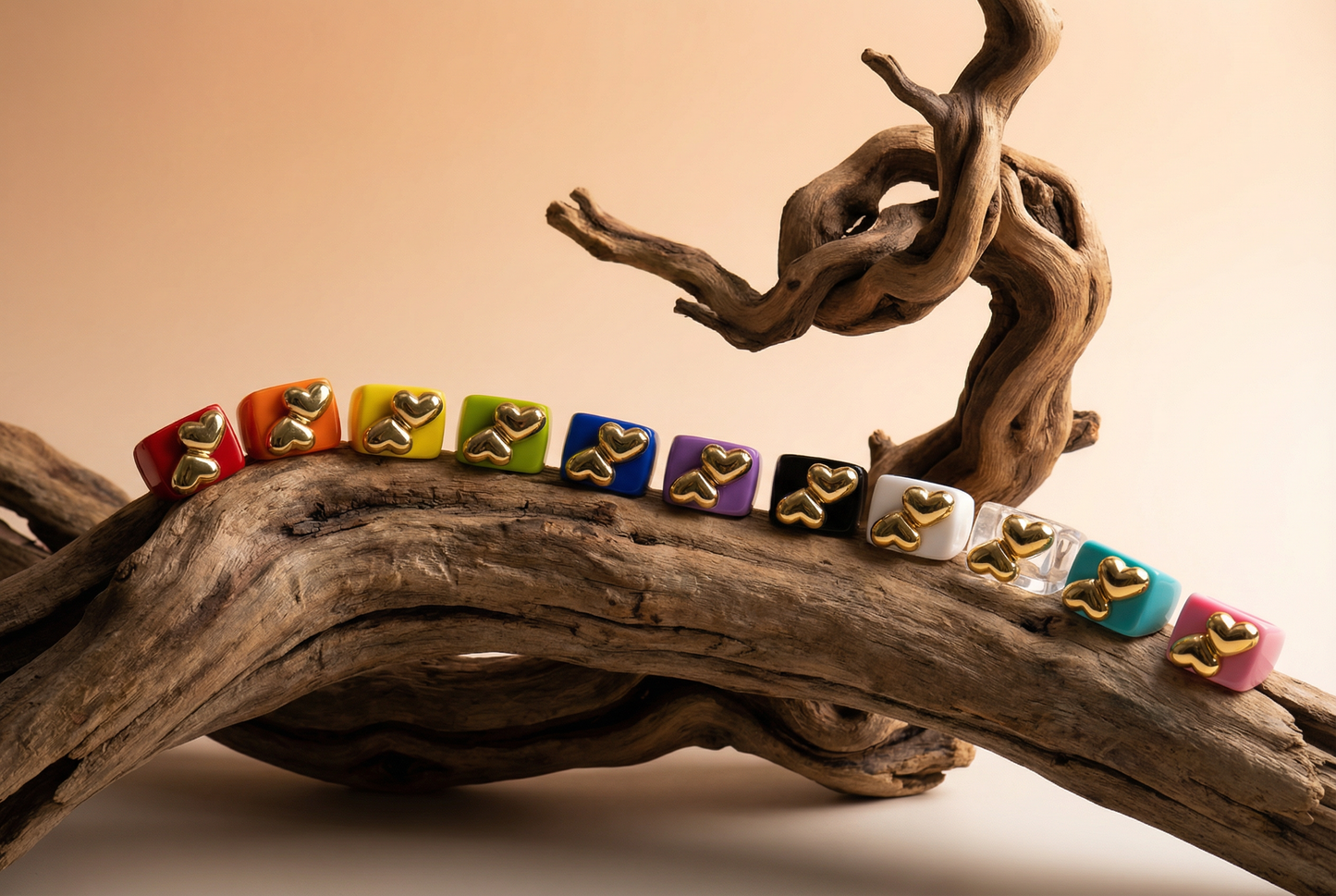 Resin Ring with 2 Gold Hearts