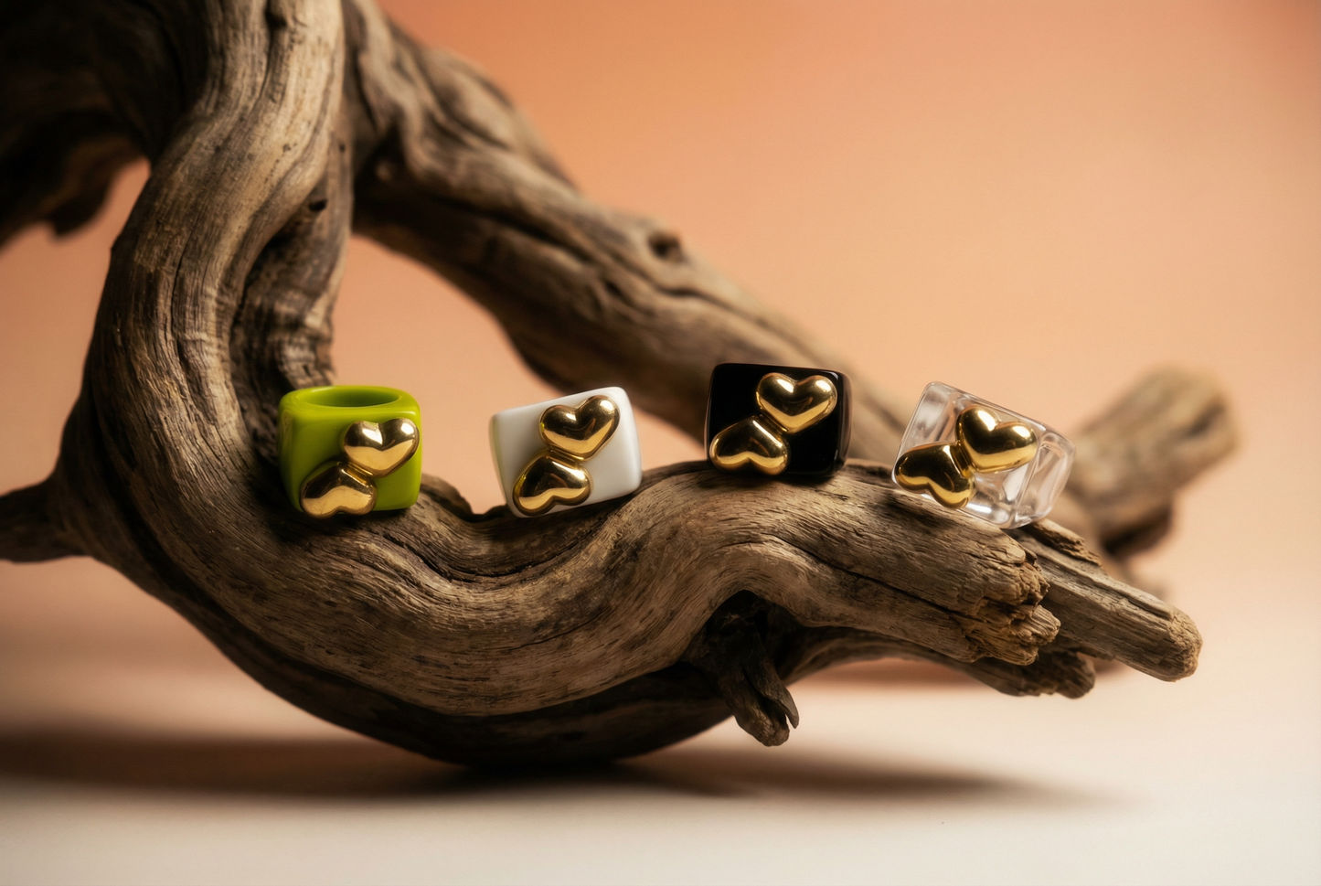 Resin Ring with 2 Gold Hearts