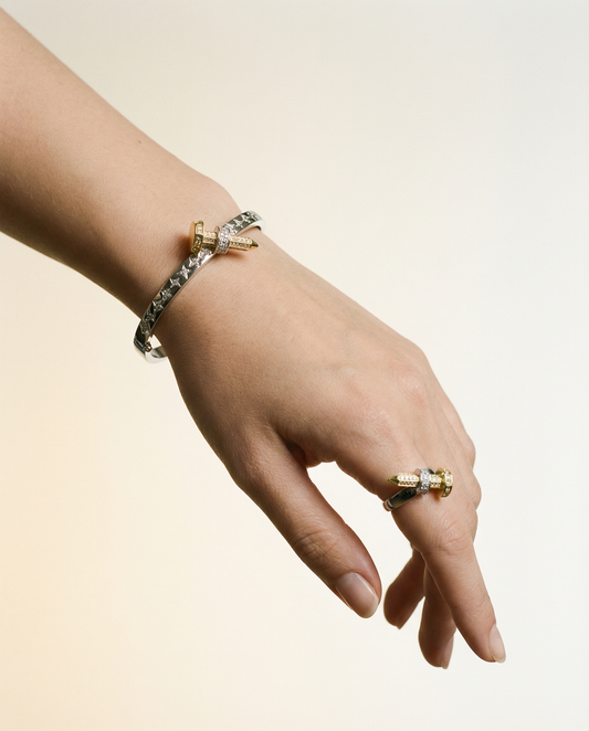 Two-Tone Nail Cross Jewelry Set