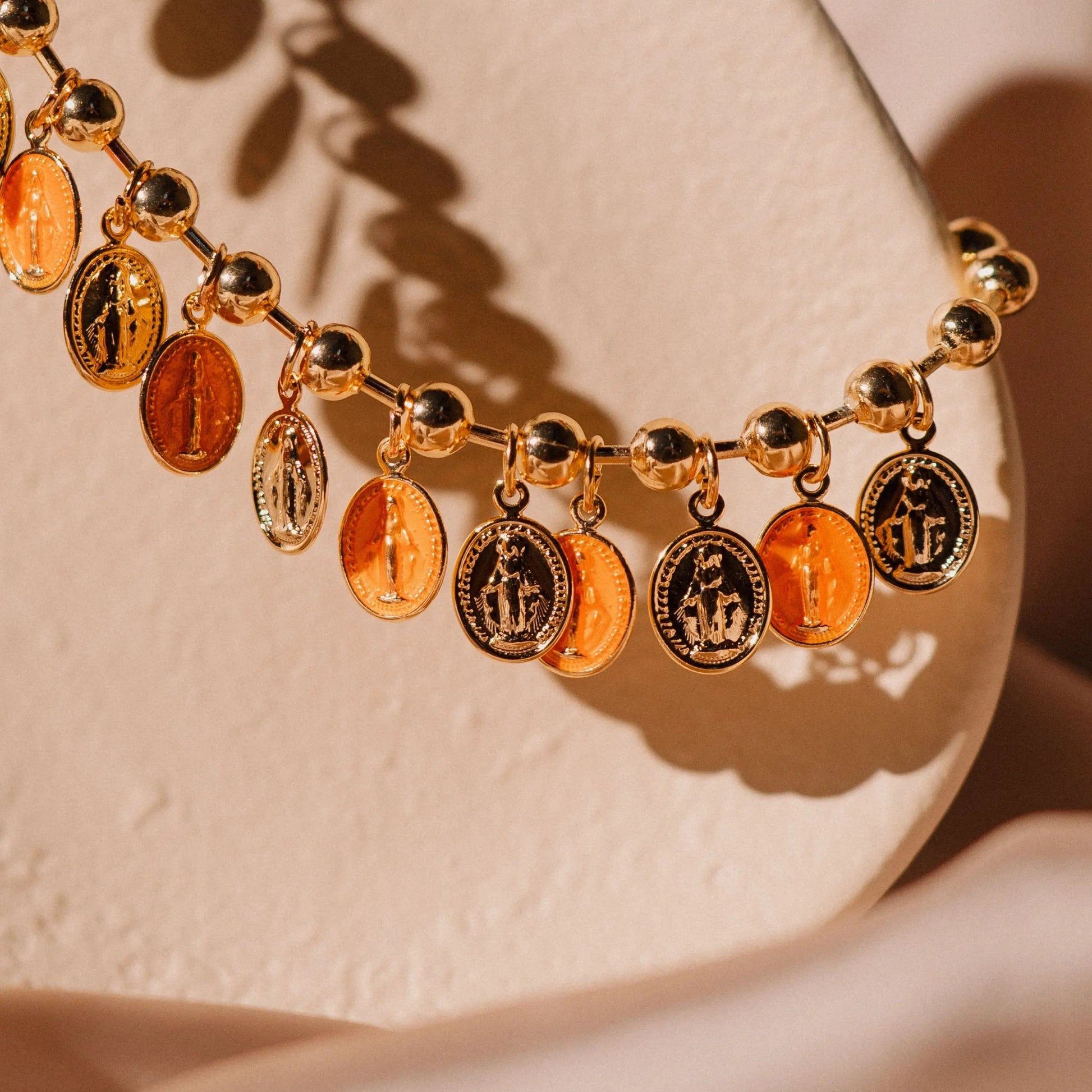 Gold Catholic Necklace | Religious Gift | Orange Charms | Handmade Jewelry