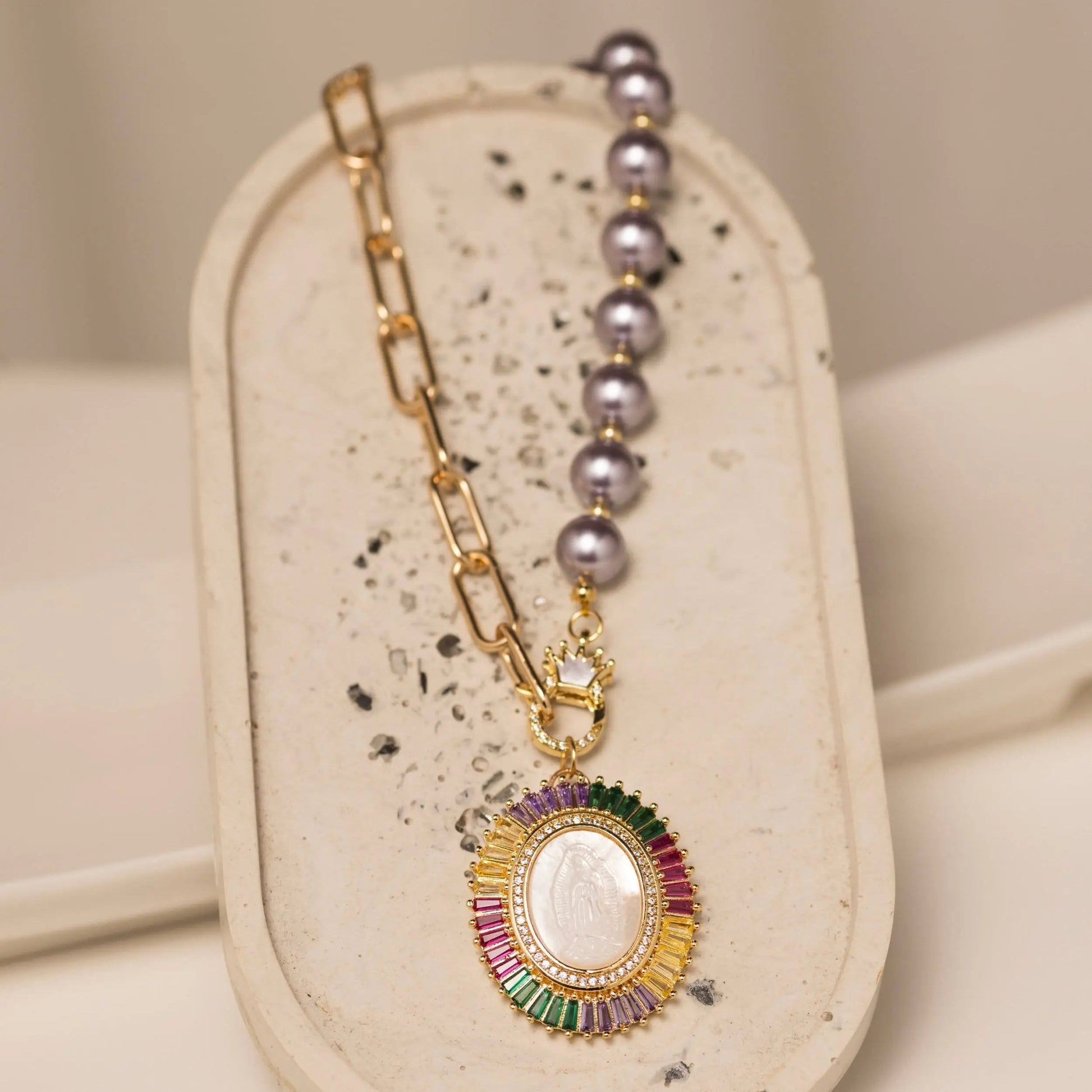 Mary Necklace, Colorful Zircon Pendant, Personalized Gifts