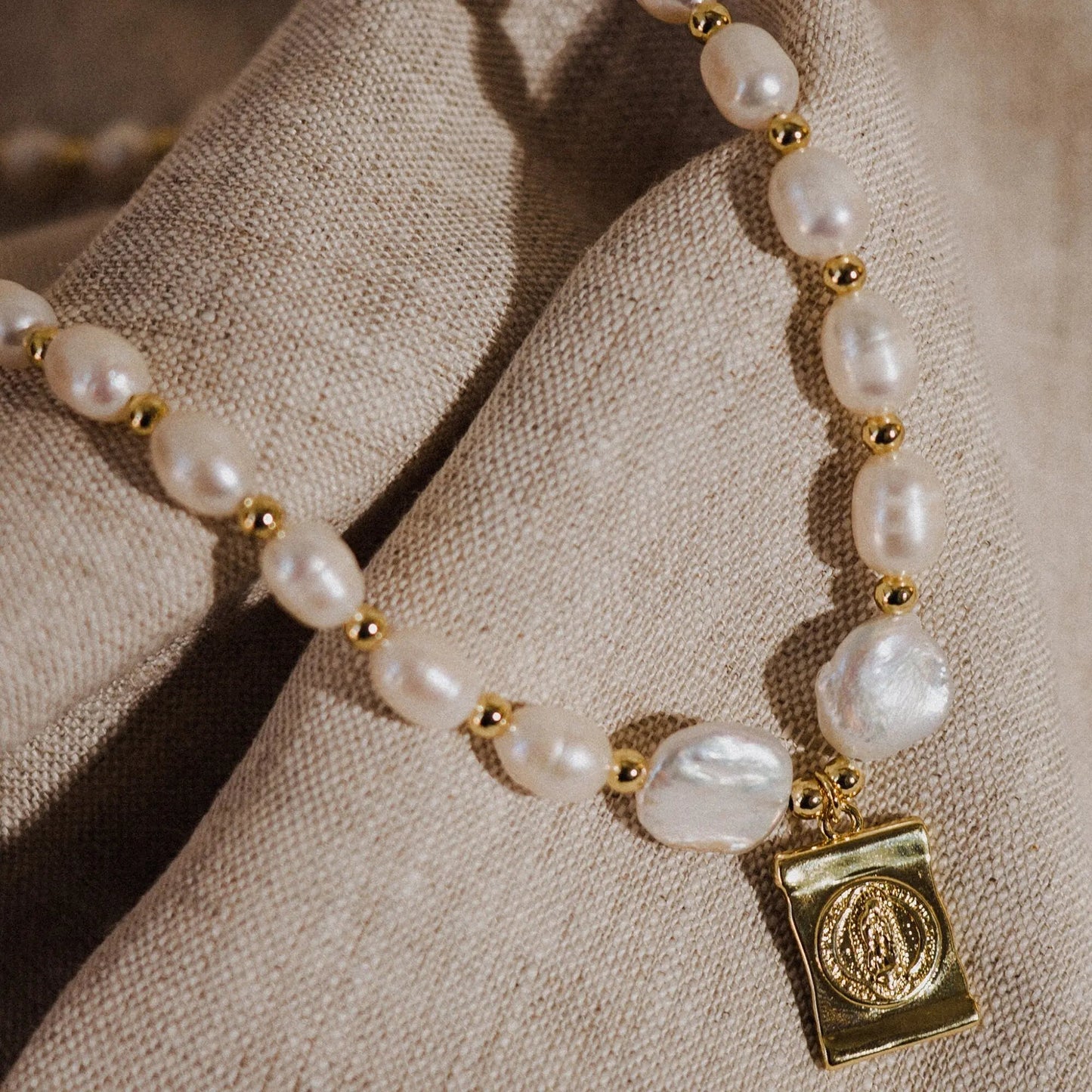 Pearl Necklace, Virgin Mary Charm, Best Gift for Her