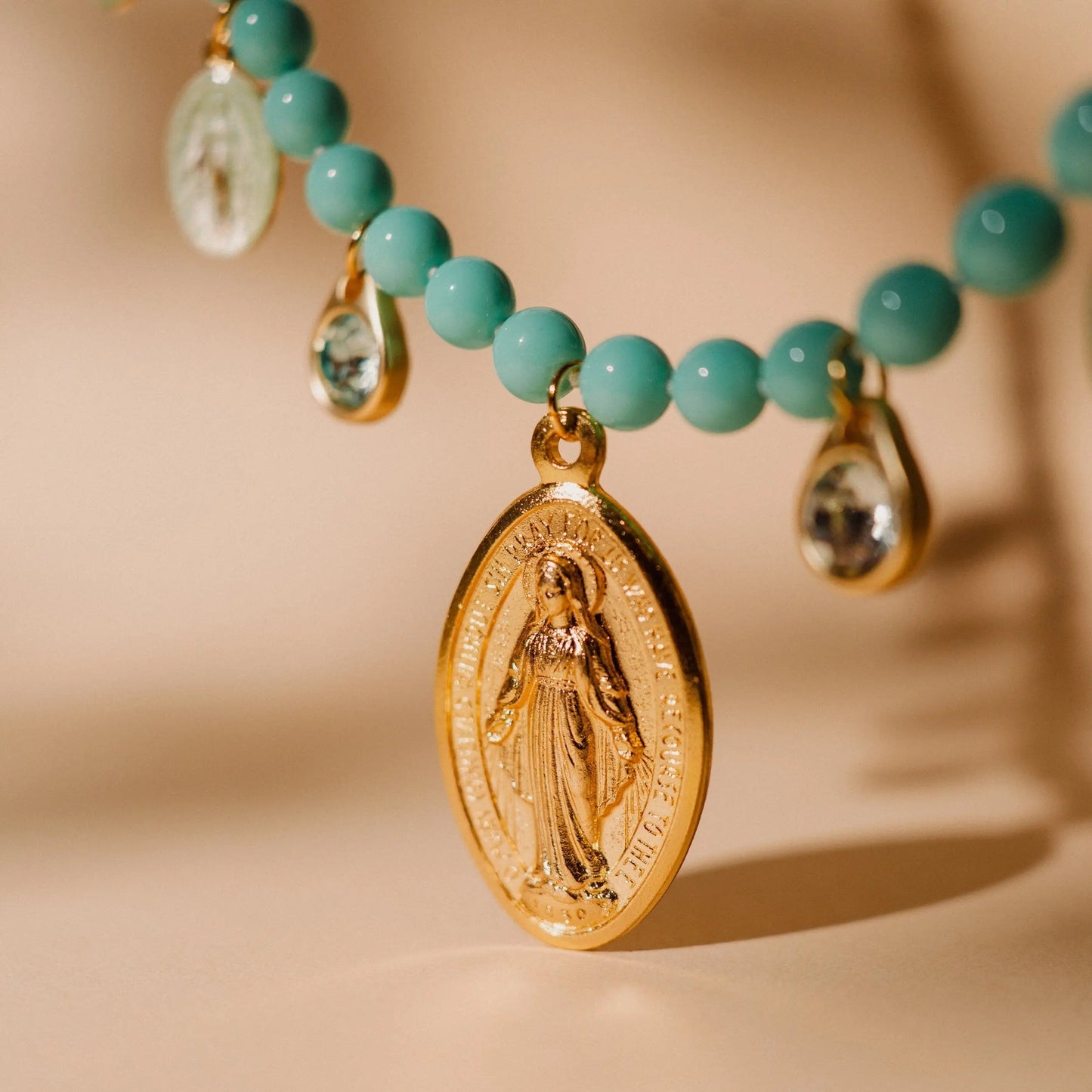 Turquoise Necklace, Catholic Charms, Handmade Jewelry