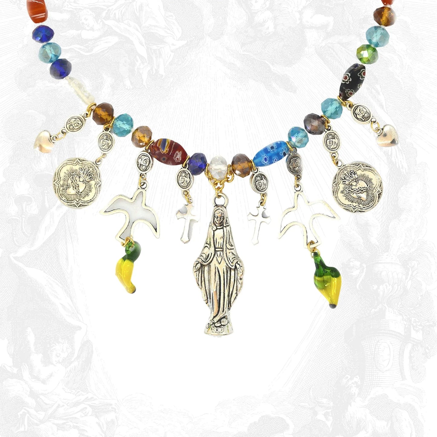 Virgin Mary Necklace, Catholic Jewelry, Charms Necklace, Gift for Her