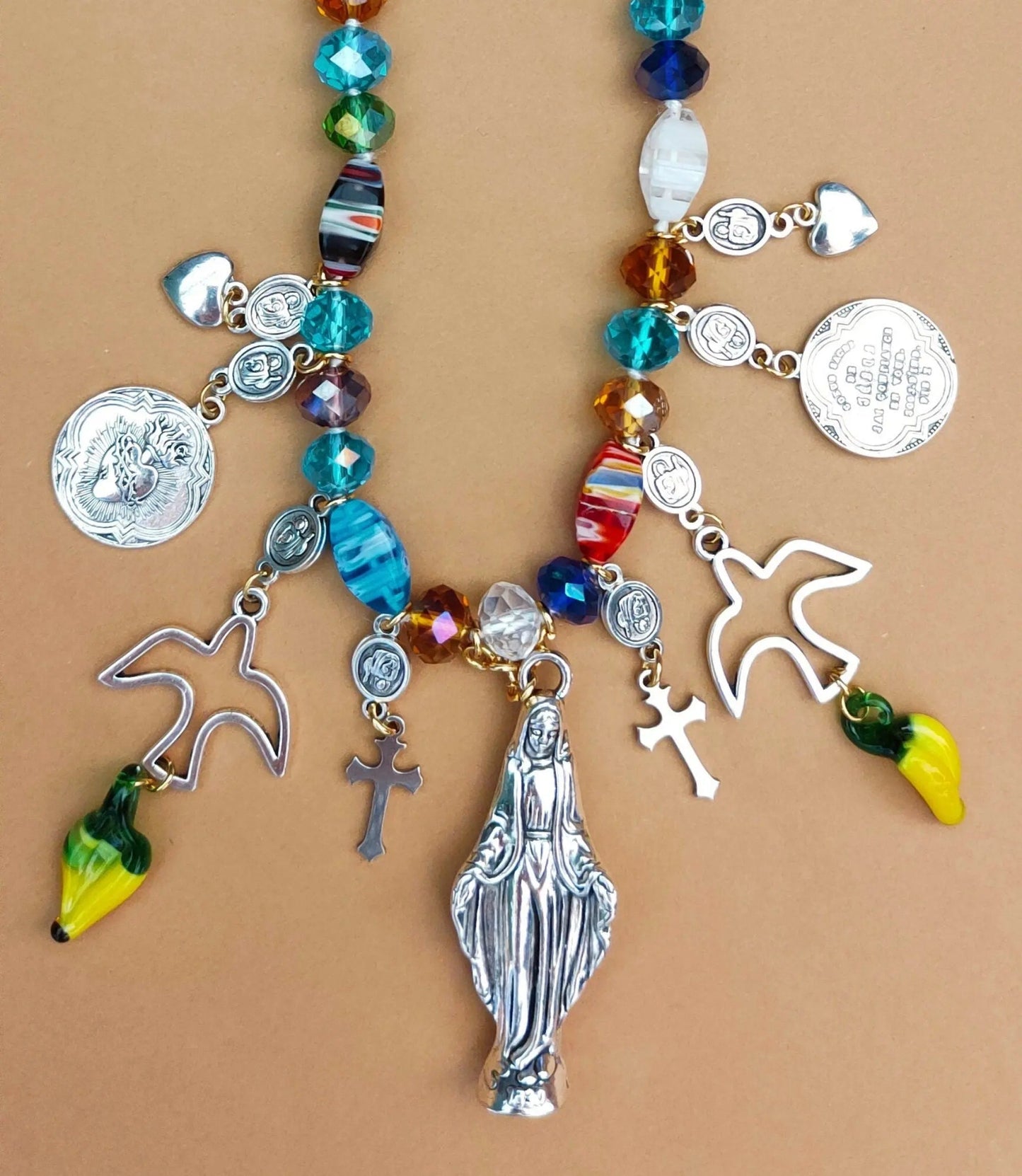 Virgin Mary Necklace, Catholic Jewelry, Charms Necklace, Gift for Her