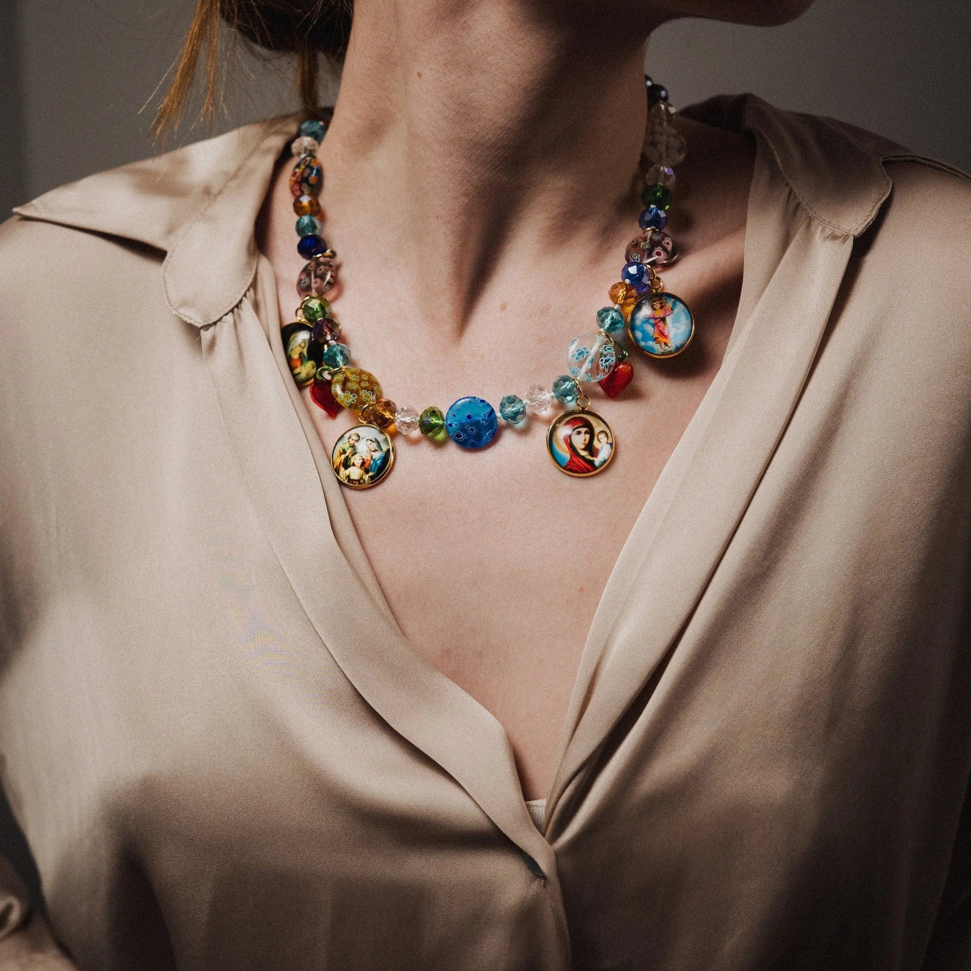 Virgin Mary necklace | Beaded Necklace | Handmade Jewelry | Colorful necklace | Unique Necklace | Gift for Her