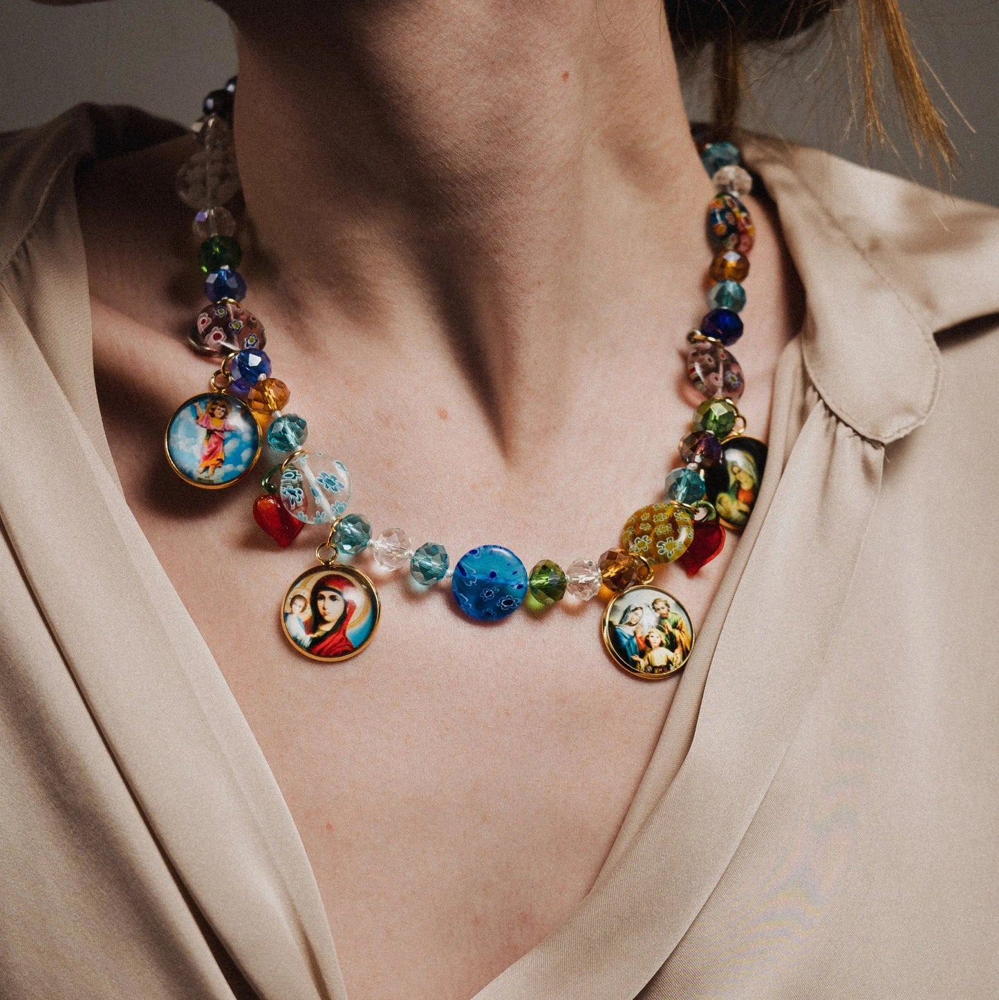 Virgin Mary necklace | Beaded Necklace | Handmade Jewelry | Colorful necklace | Unique Necklace | Gift for Her