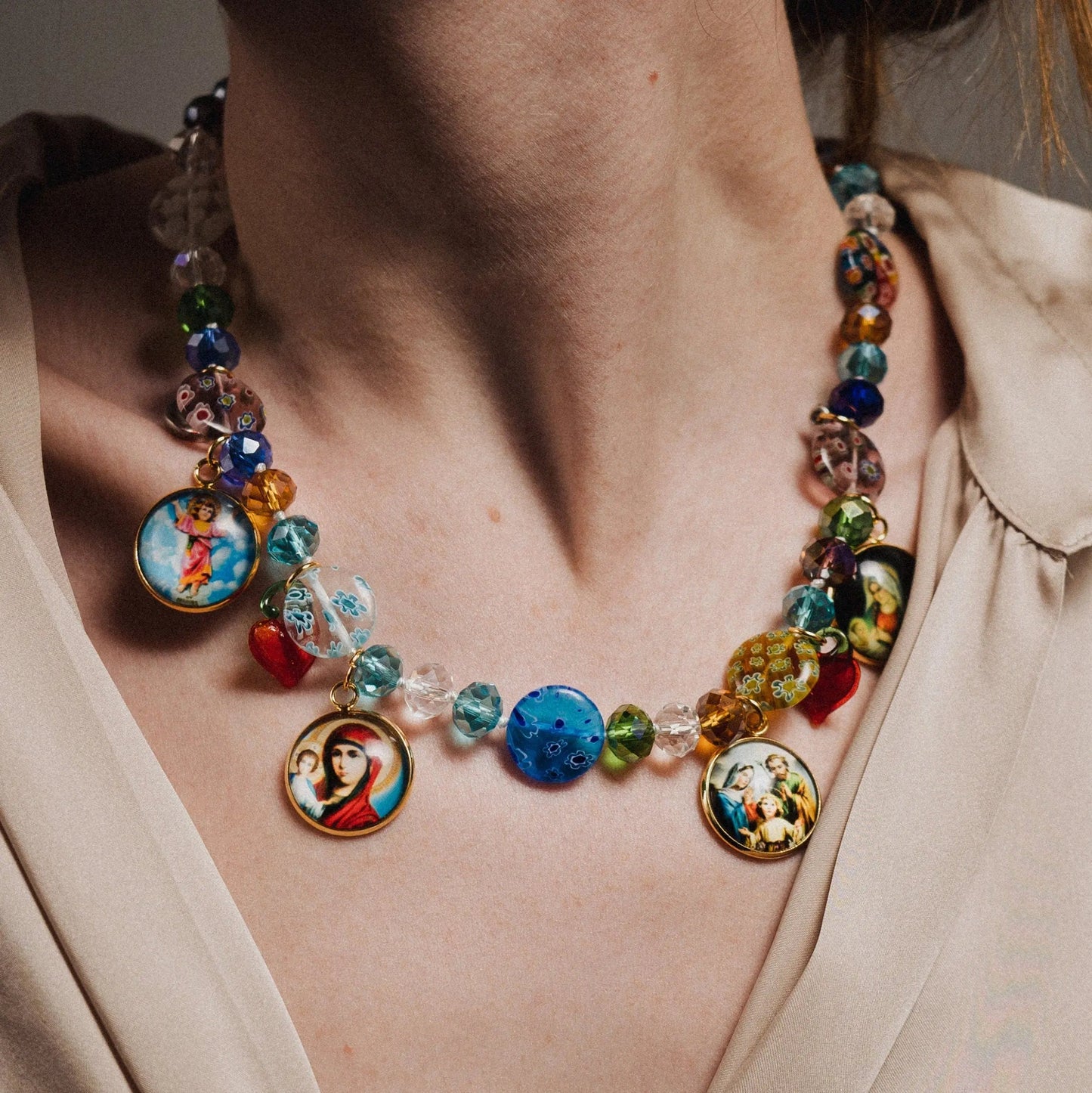 Virgin Mary necklace | Beaded Necklace | Handmade Jewelry | Colorful necklace | Unique Necklace | Gift for Her